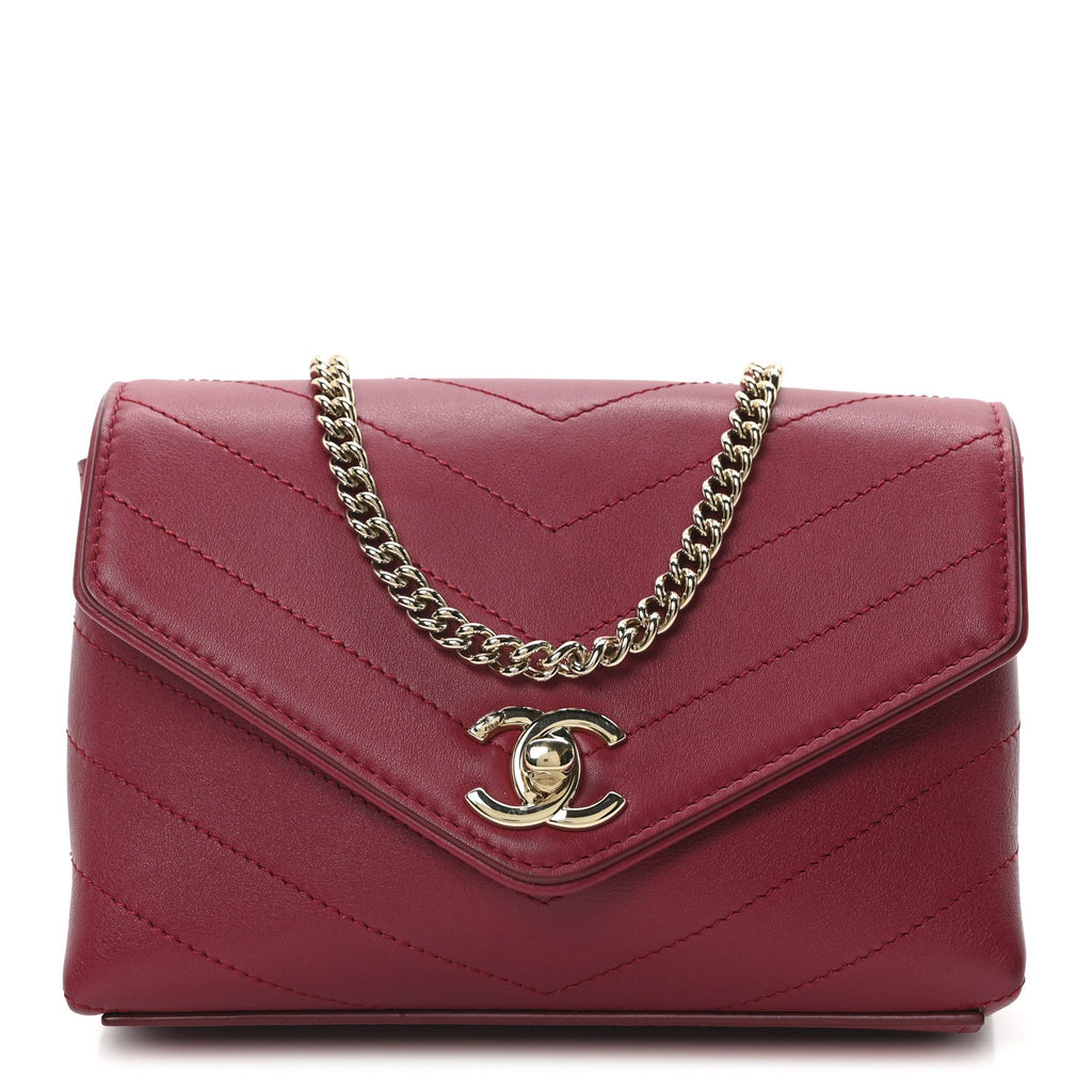 Chanel Calfskin Chevron Stitched Coco Waist Bag Red