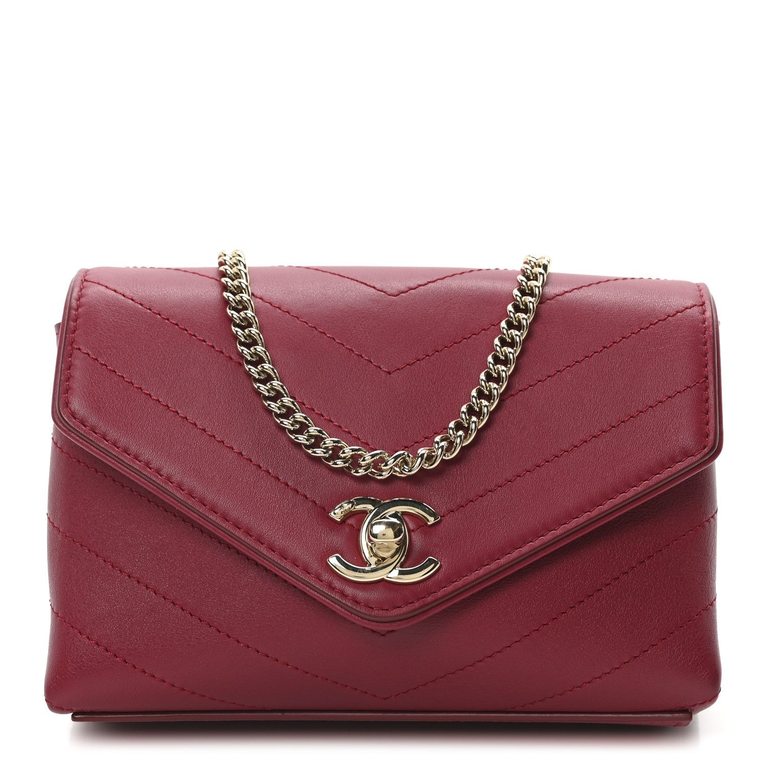 Chanel Calfskin Chevron Stitched Coco Waist Bag Red