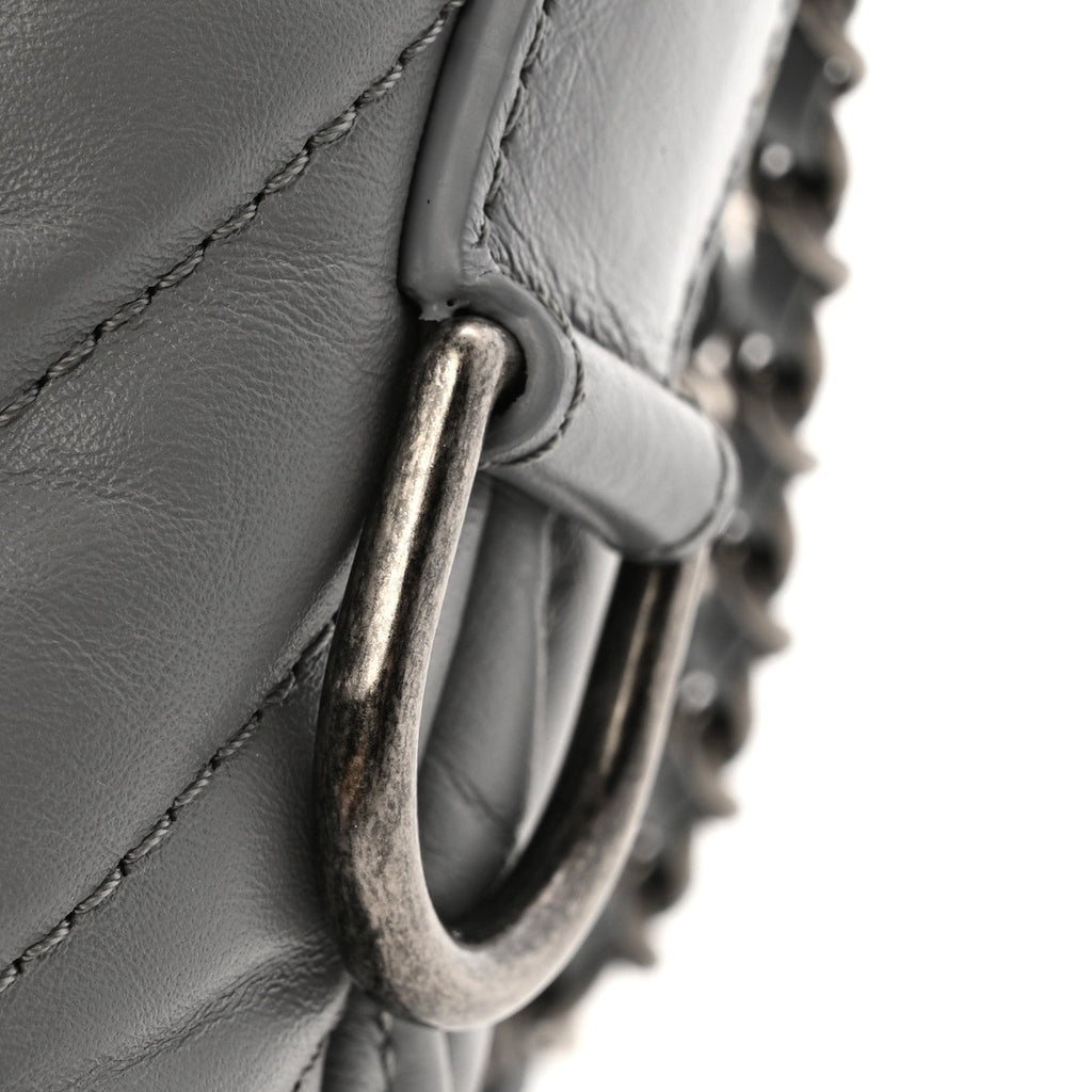 Chanel Aged Calfskin Chevron Quilted Small Gabrielle Hobo Grey