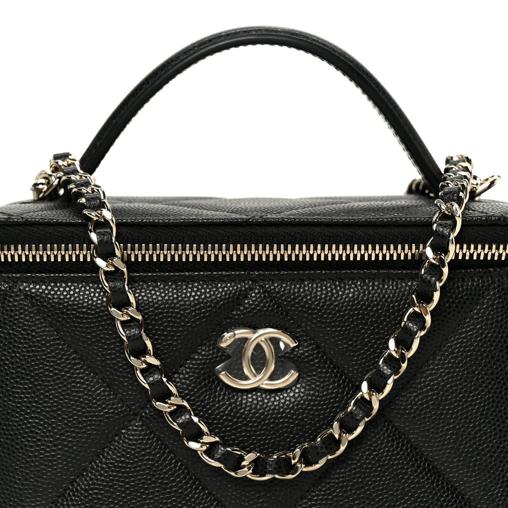 Chanel Caviar Quilted Top Handle Long Vanity Black