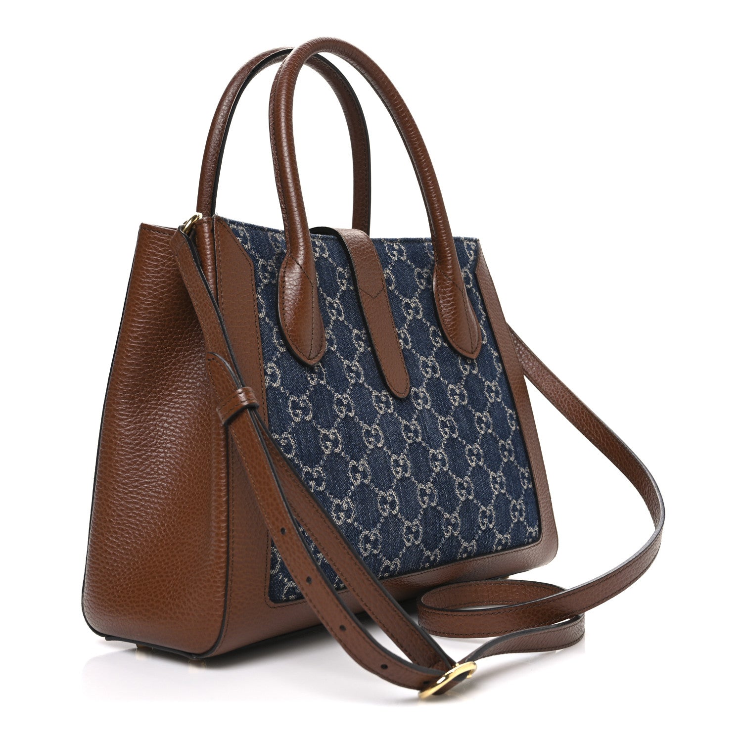 Gucci New Denim GG Monogram Dollar Calfskin Medium Jackie 1961 Tote Blue Tea Cuir Epilog