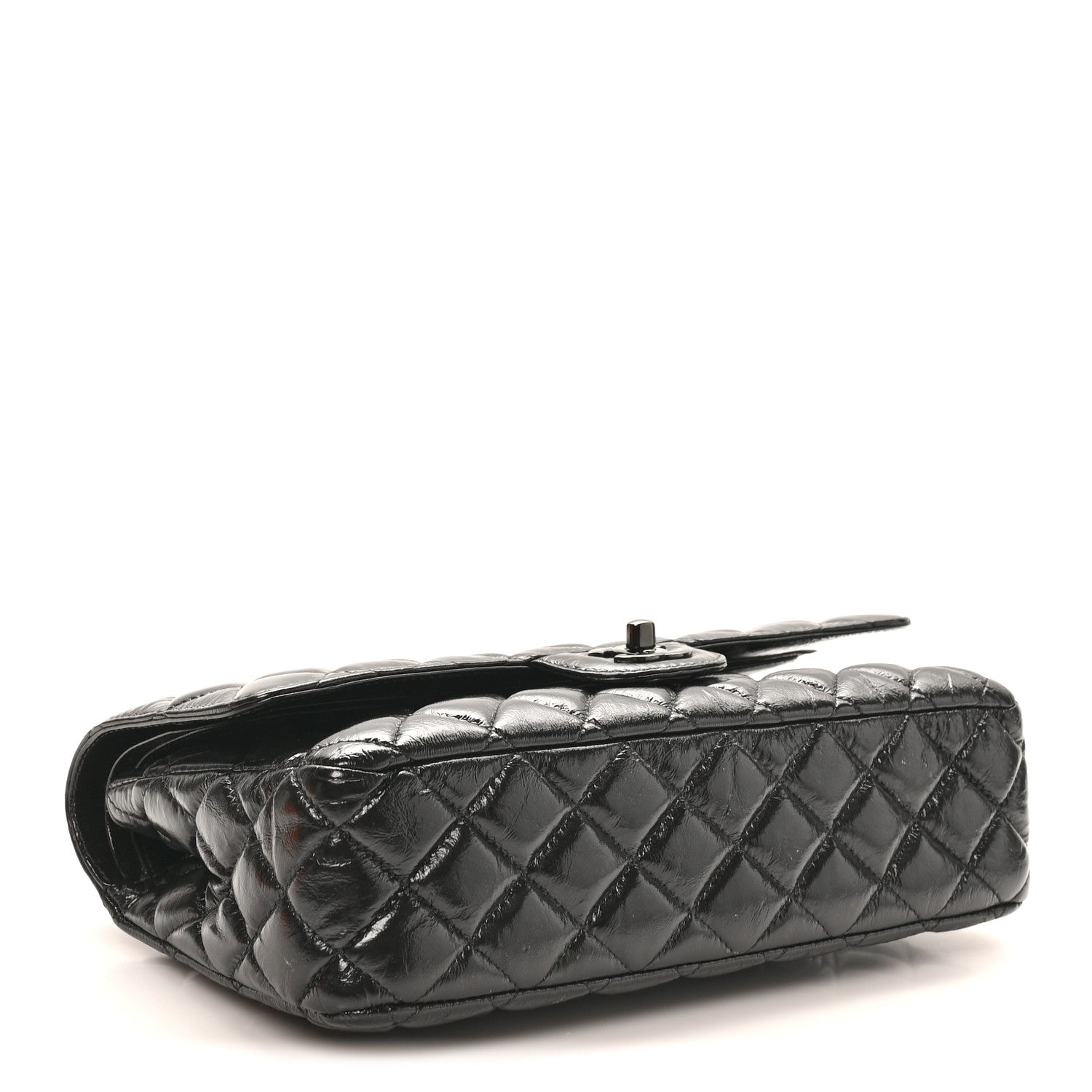 Chanel Shiny Crumpled Calfskin Quilted Medium Double Flap So Black