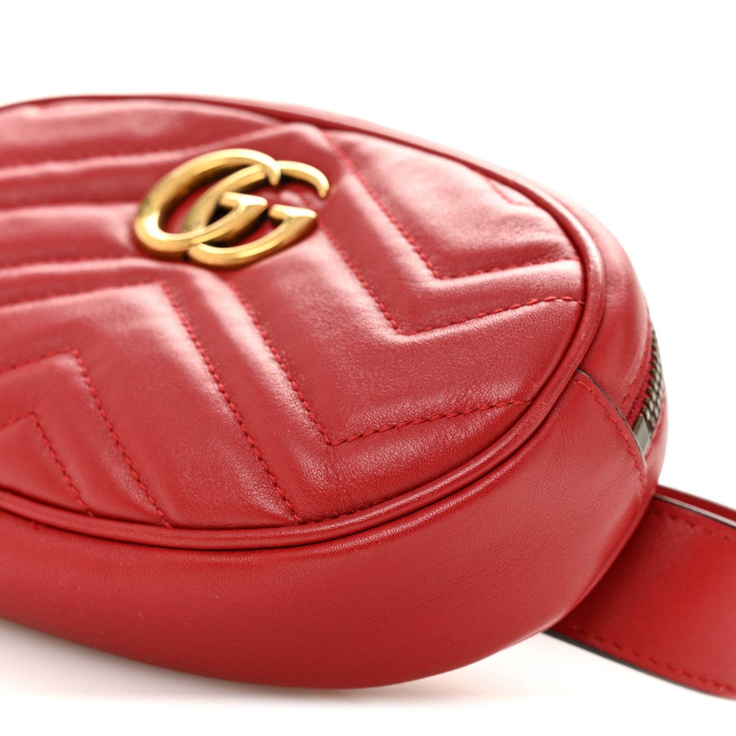 Gucci Calfskin Matelasse GG Marmont Belt Bag 85 34 Hibiscus Red
