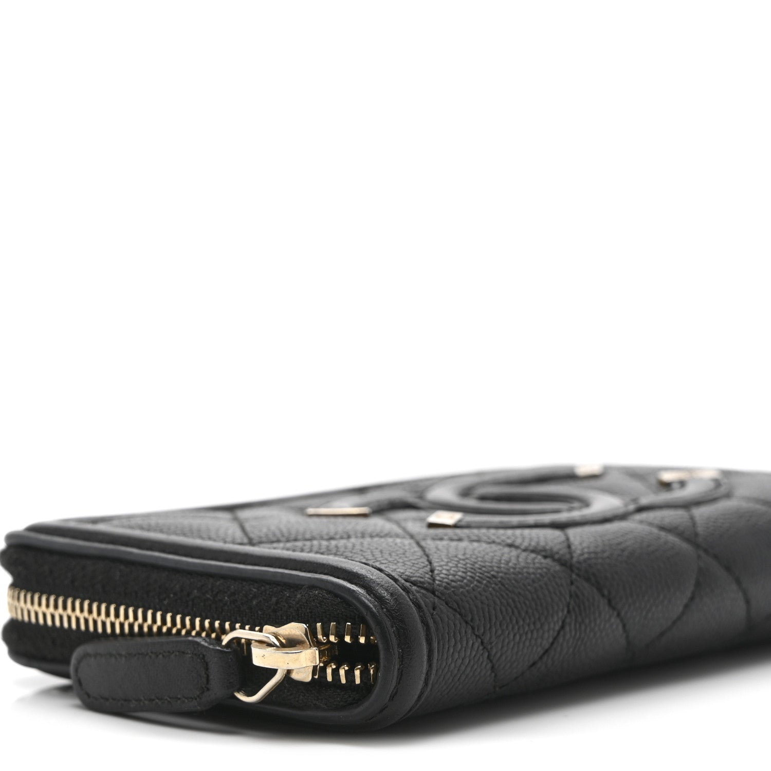 Caviar Quilted Medium Filigree Zip Around Wallet Black