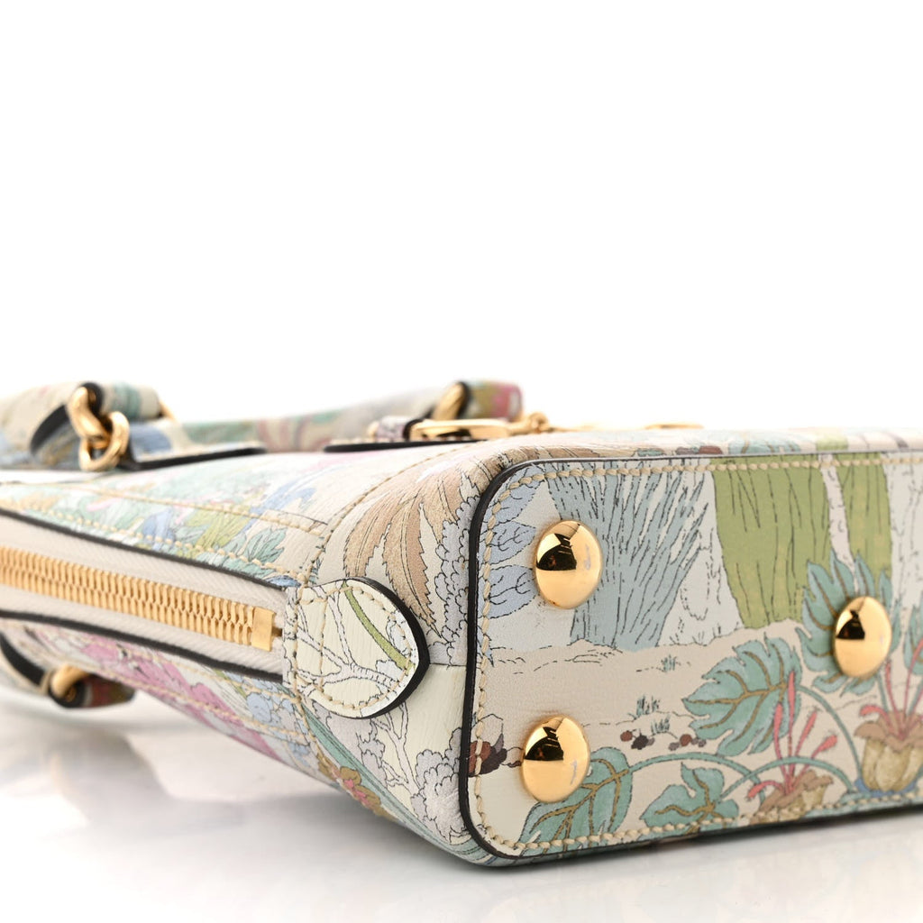 Gucci New Shangai Calfskin Tiger Savanah Web Mini Horsebit 1955 Top Handle Bag Chalky White Multicolor