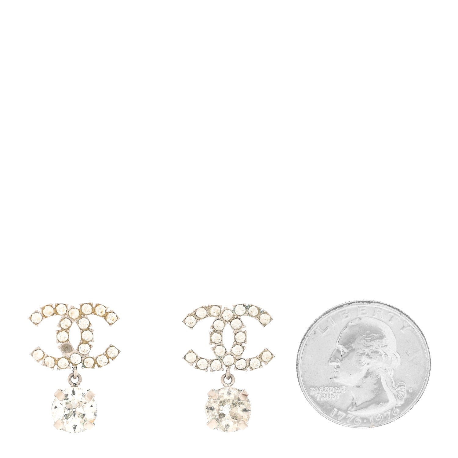 Crystal CC Drop Earrings Silver