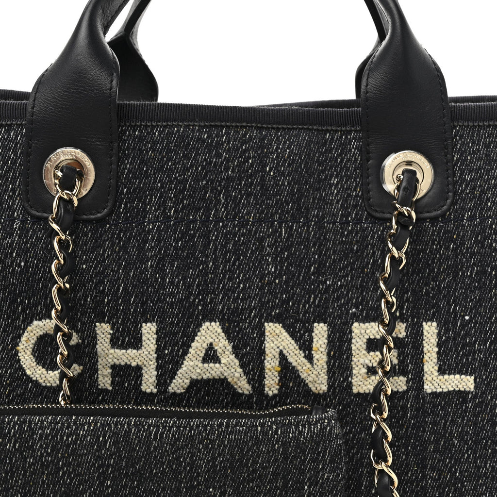 Chanel Denim Small Deauville Tote Dark Blue White