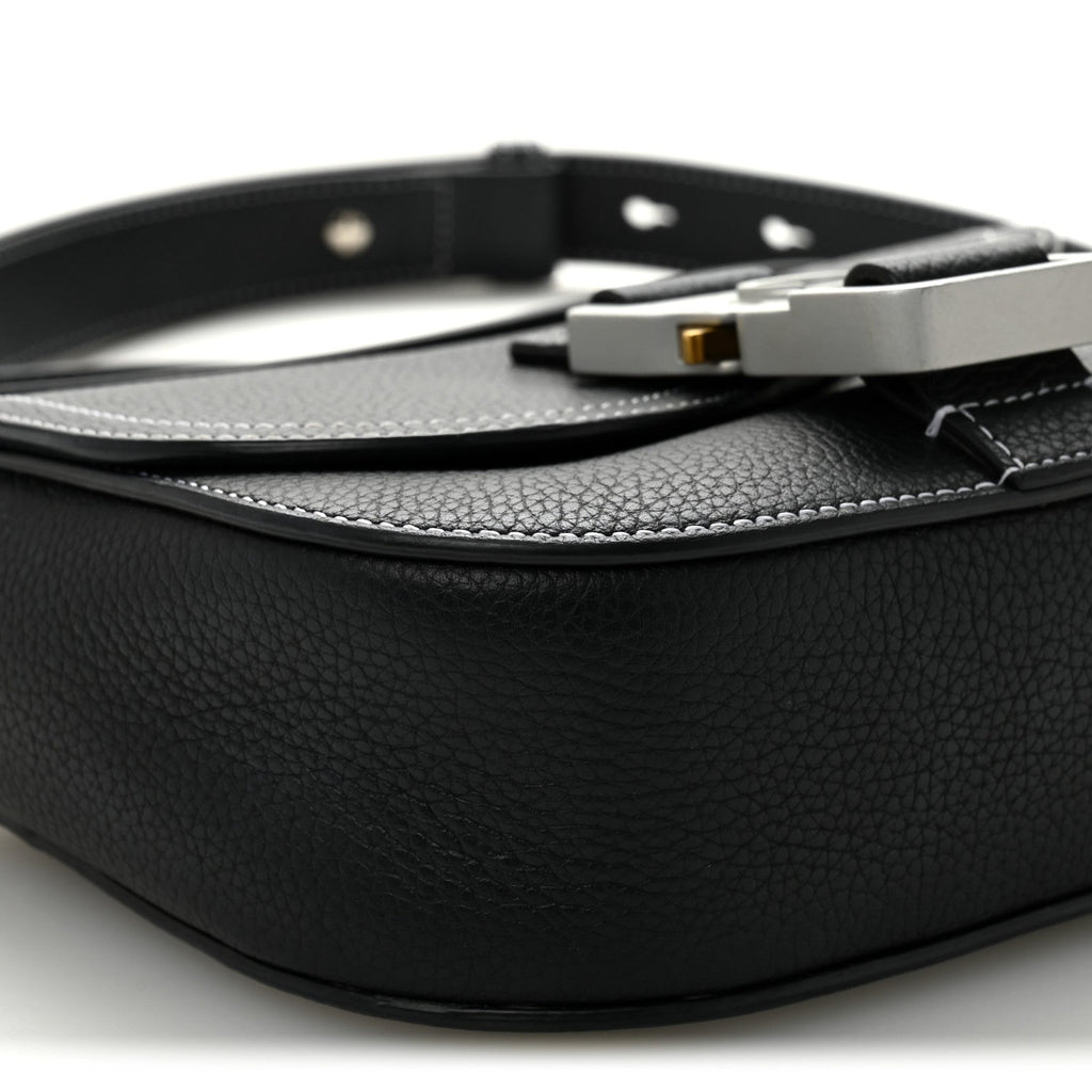 Christian Dior Grained Calfskin Saddle Messenger Bag With Strap Black