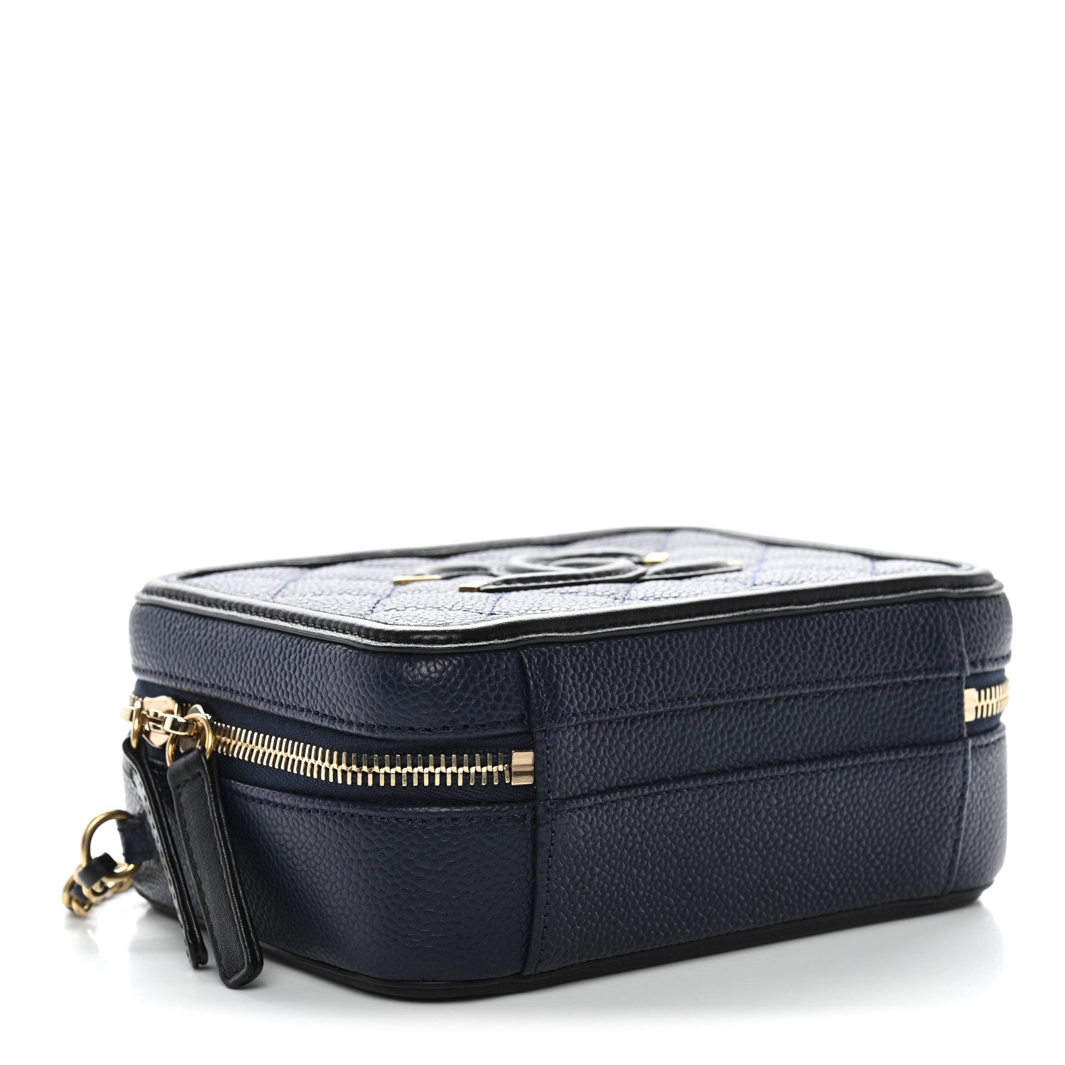 Chanel Caviar Quilted Small CC Filigree Vanity Case Navy Black