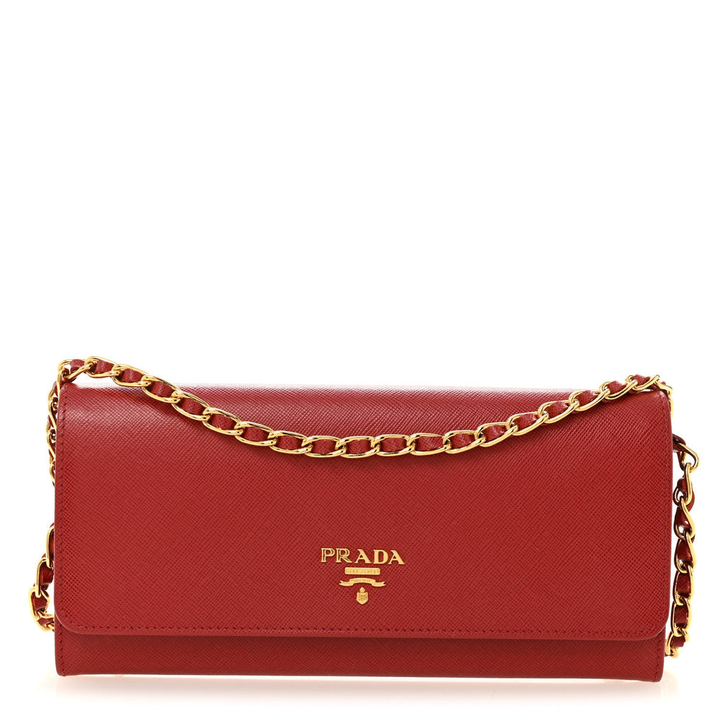 Prada Saffiano Wallet on Chain Fuoco