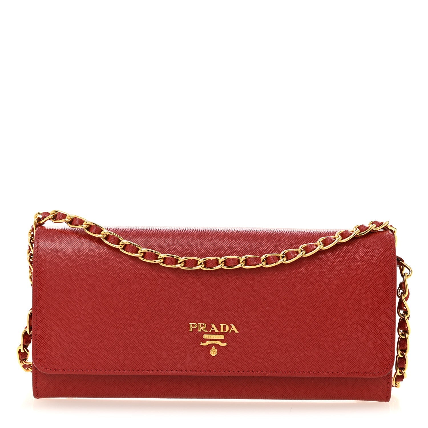 Prada Saffiano Wallet on Chain Fuoco