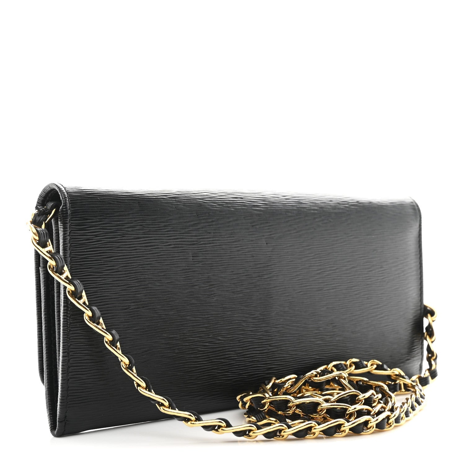 Prada Vitello Move Metal Oro Chain Wallet Black