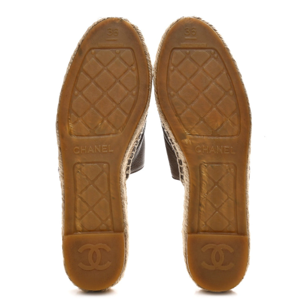 Calfskin CC Espadrille Mules 36 Dark Beige