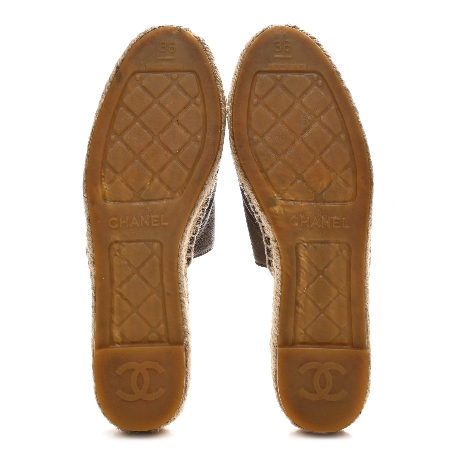 Calfskin CC Espadrille Mules 36 Dark Beige