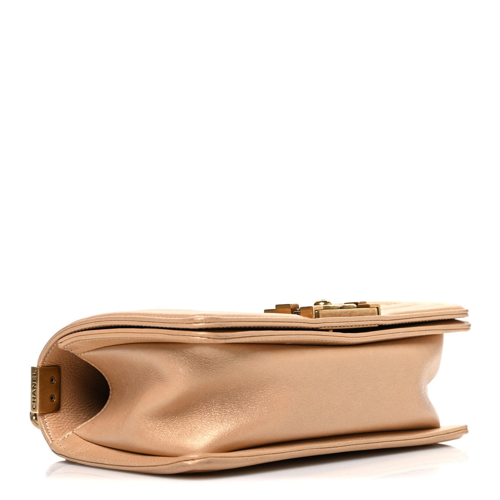 Chanel Pearl Calfskin Quilted Small Boy Flap Gold