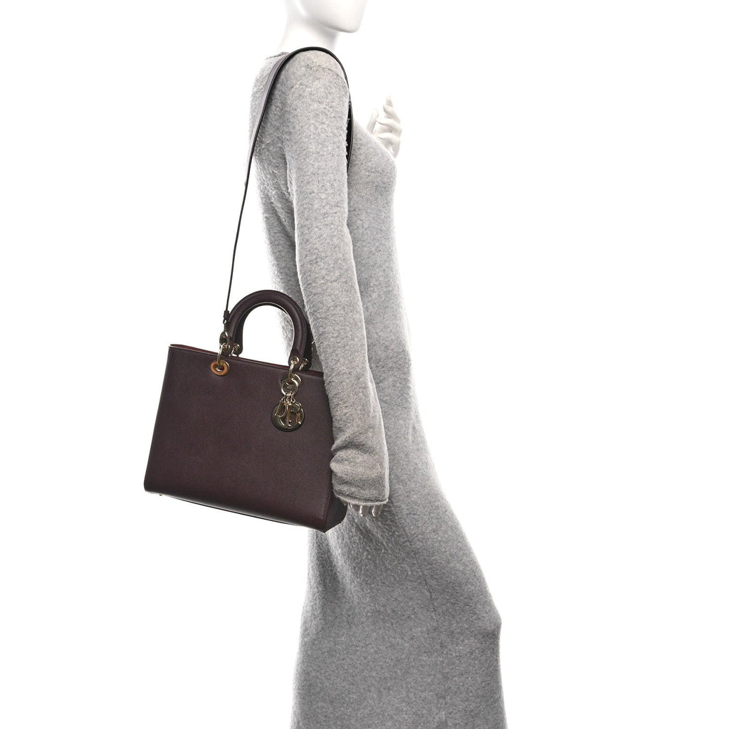 Christian Dior Grained Calfskin Large Lady Dior Burgundy