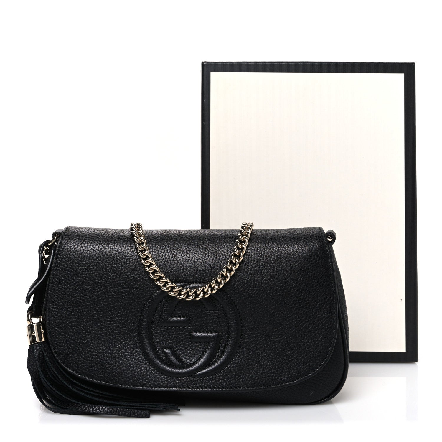 Gucci Pebbled Calfskin Medium Soho Flap Crossbody Black