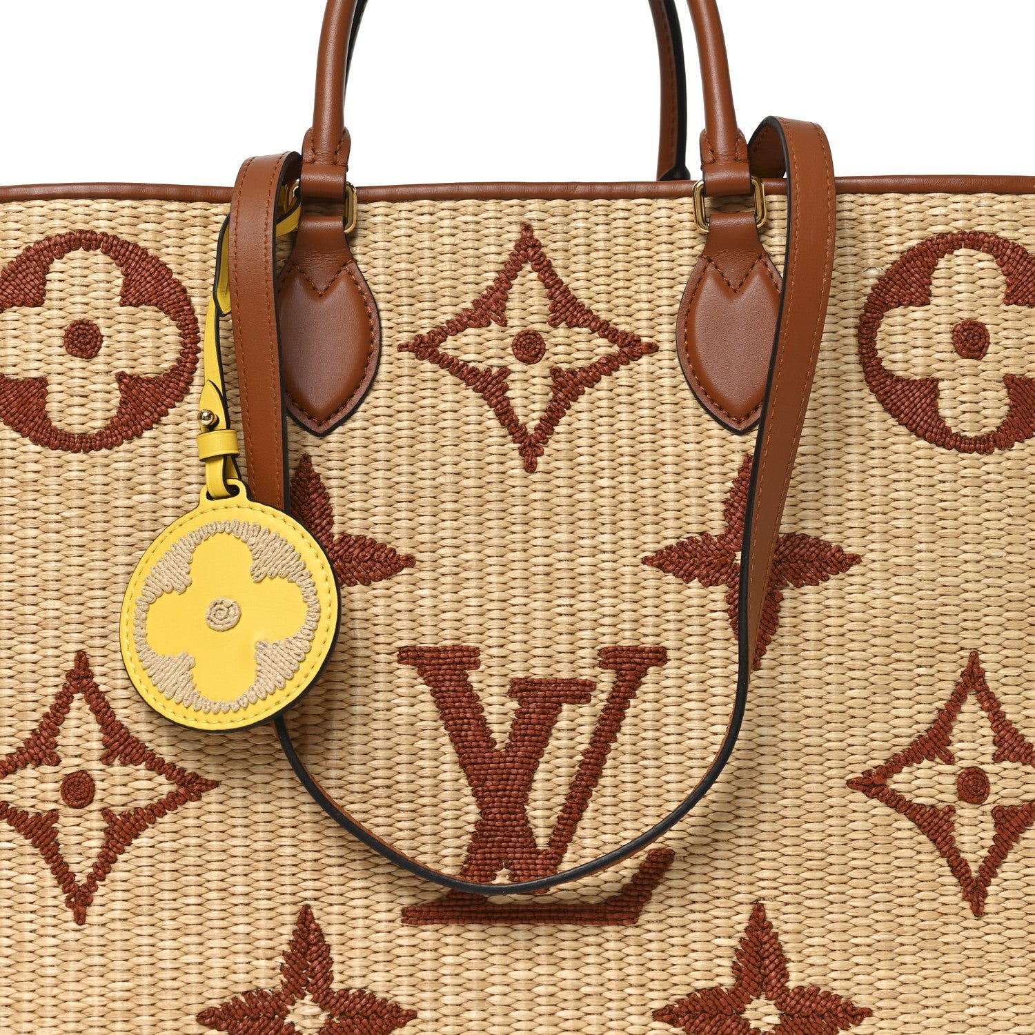 Louis Vuitton Raffia Calfskin Monogram Giant Onthego GM Tan