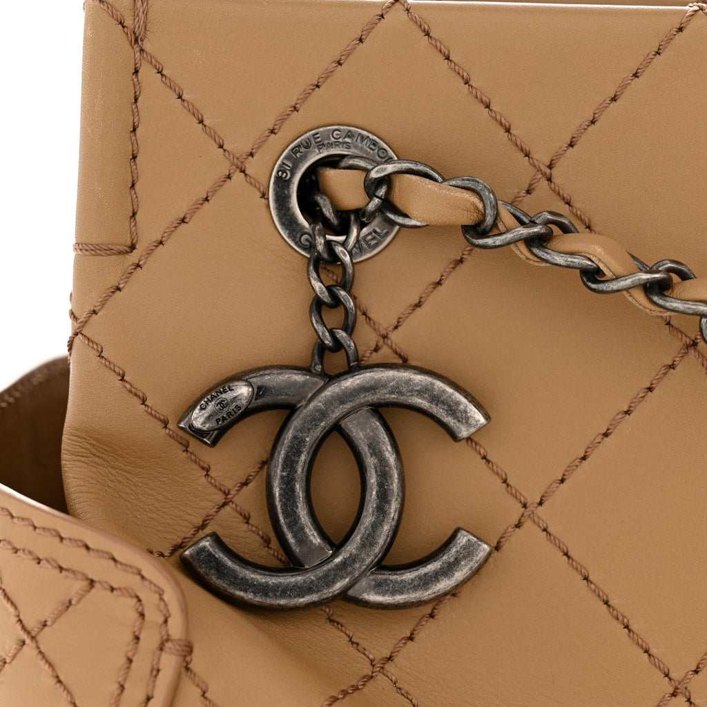 Chanel Calfskin Stitched CC Pocket Tote Beige