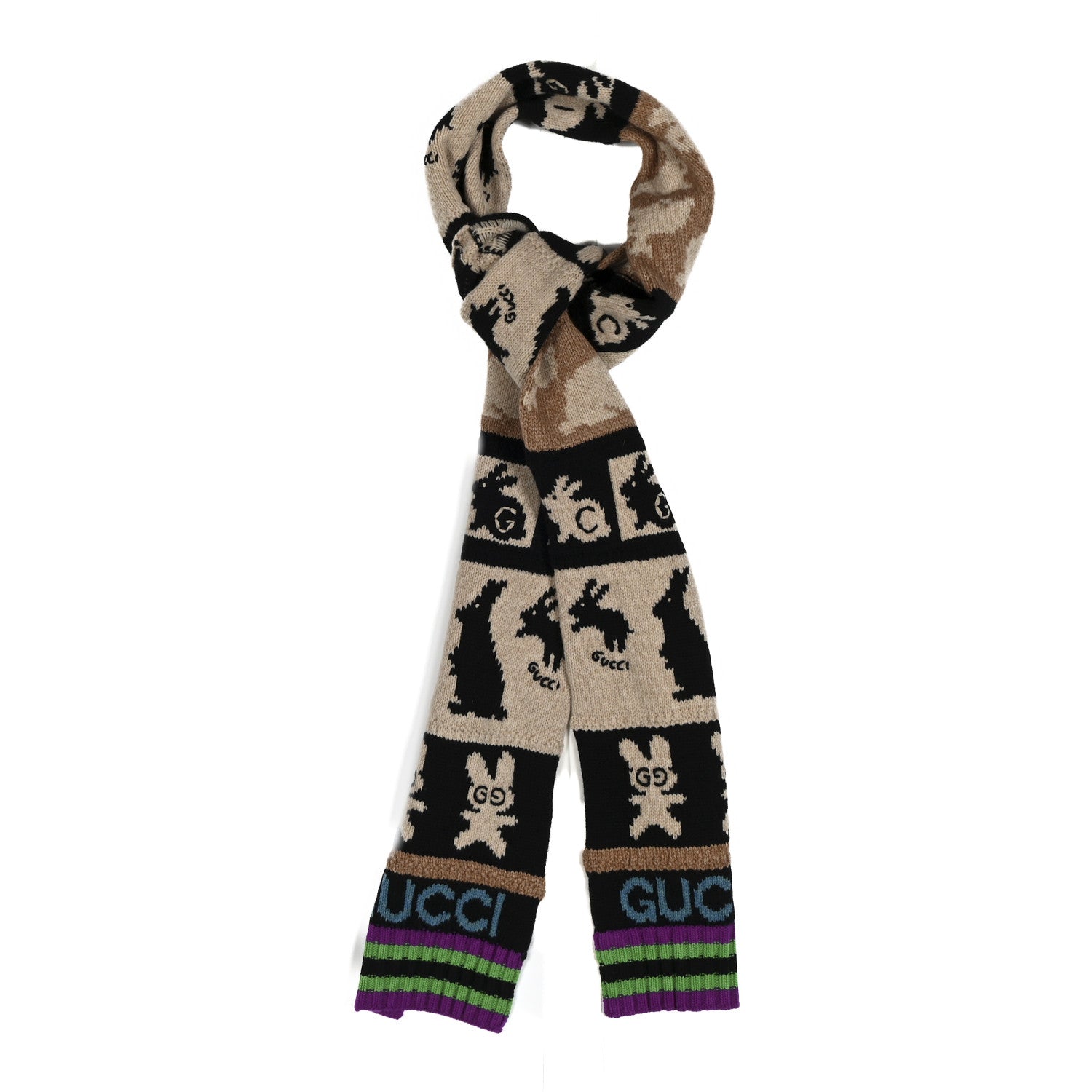 Gucci Wool Knit GG Year Of The Rabbit Scarf Multicolor