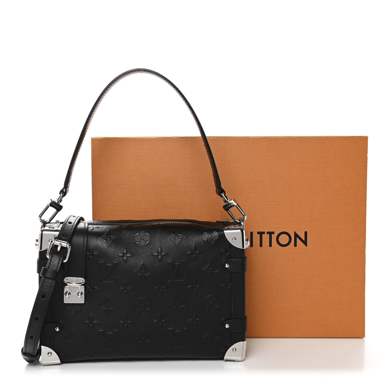 Louis Vuitton Calfskin Debossed Monogram Side Trunk Black