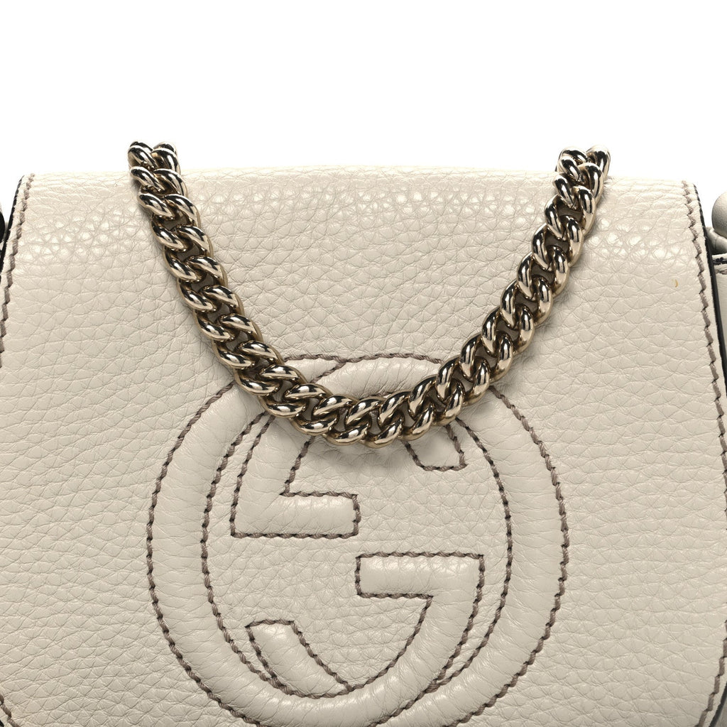 Gucci Pebbled Calfskin Small Soho Flap Crossbody Off White