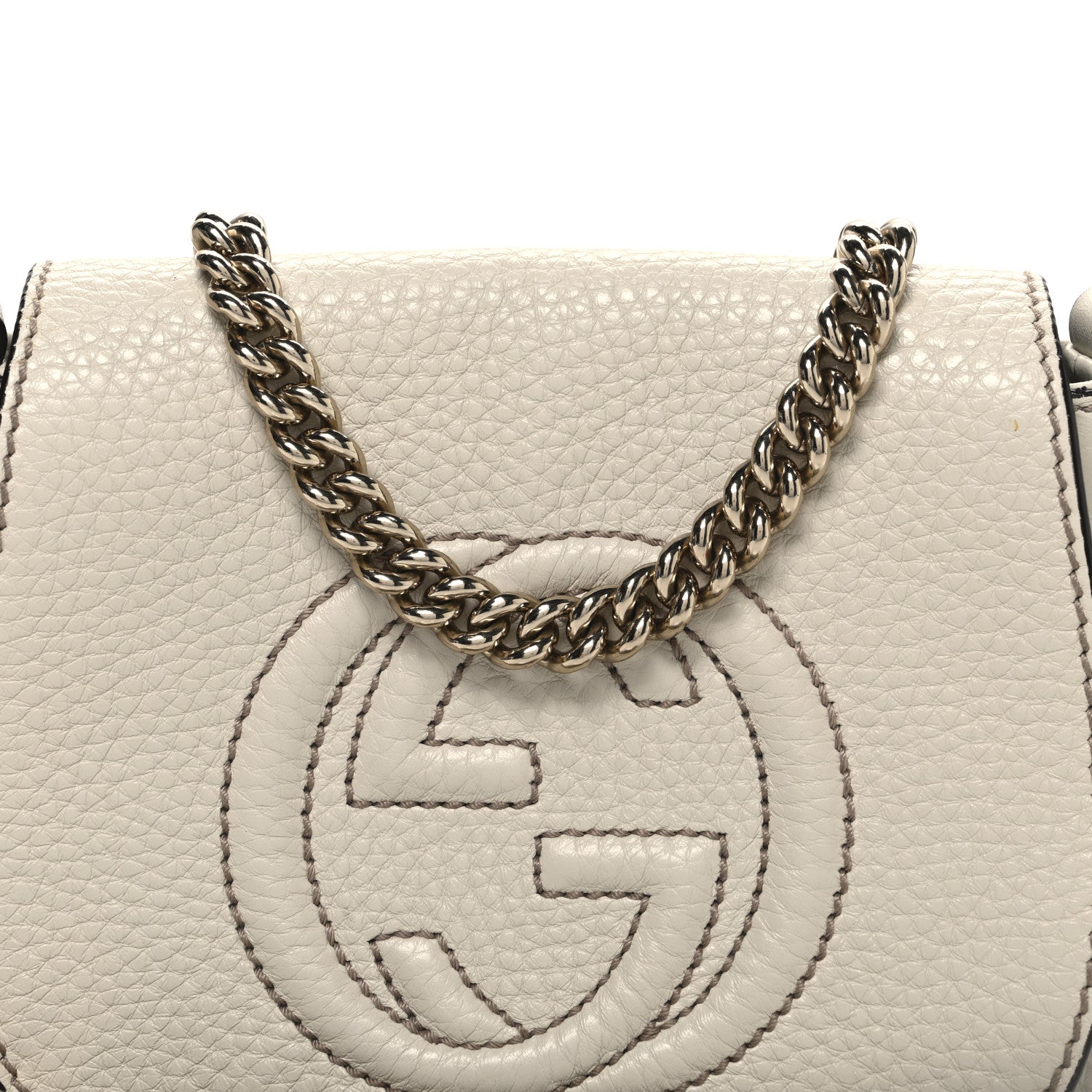 Gucci Pebbled Calfskin Small Soho Flap Crossbody Off White