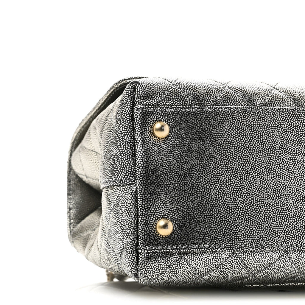 Chanel Metallic Caviar Quilted Small Coco Handle Flap Silver