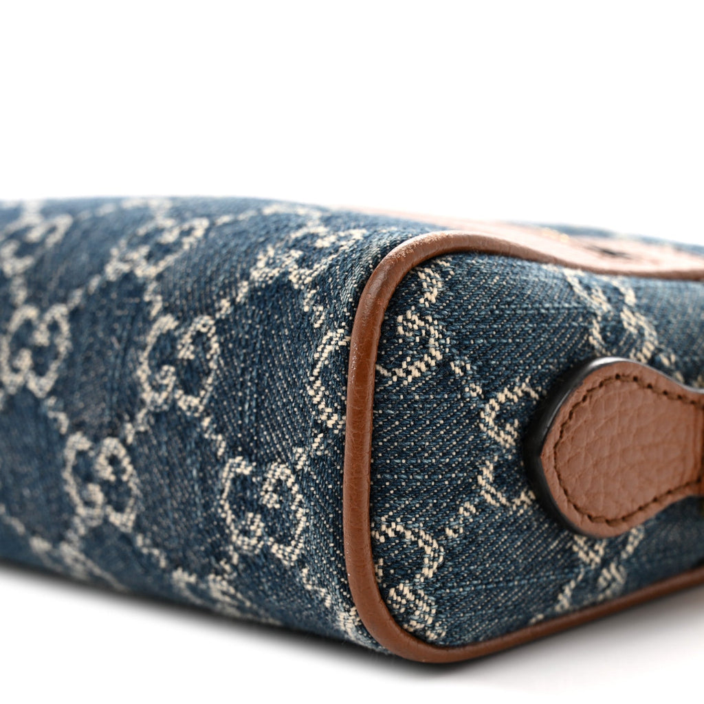 Gucci New Denim GG Monogram Dollar Calfskin Mini Ophidia Shoulder Bag Blue Tea Cuir Epilog