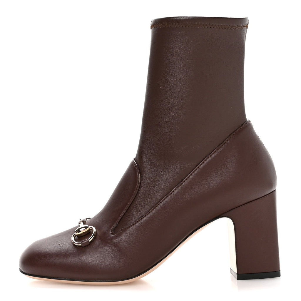 Gucci Nappa Horsebit Ankle Boots 38 New Chocolate