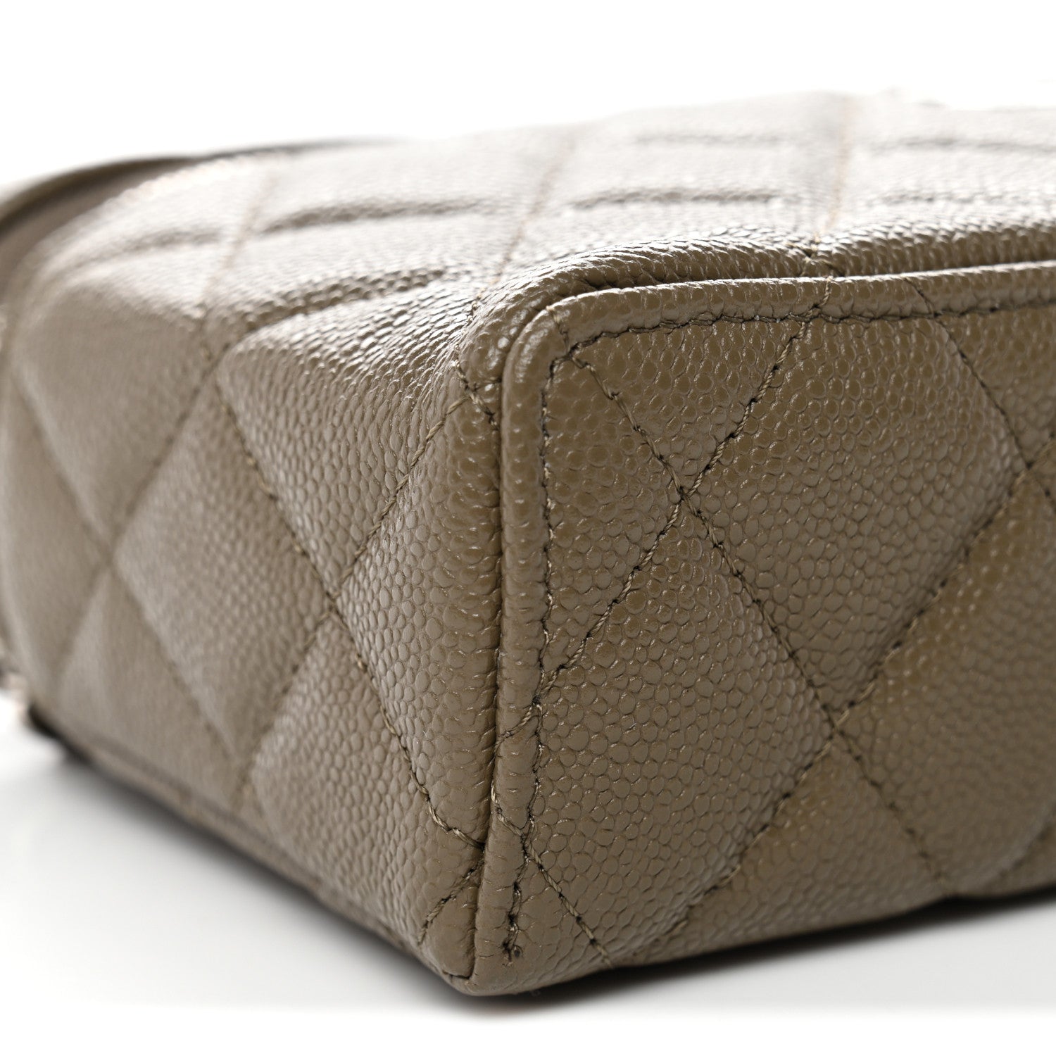 Chanel Caviar Quilted Top Handle Slim Vanity With Chain Dark Khaki