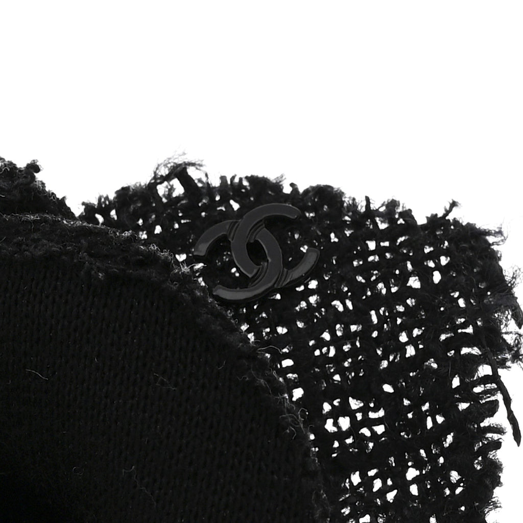 Chanel Tweed Camellia Pin Brooch Black