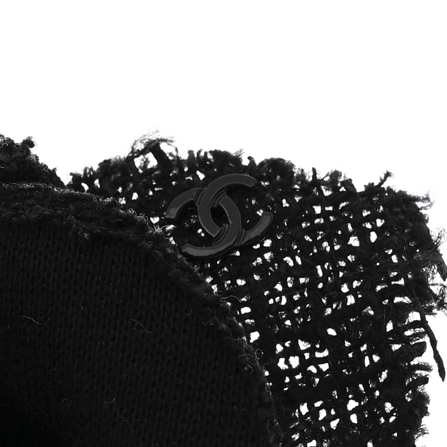 Chanel Tweed Camellia Pin Brooch Black