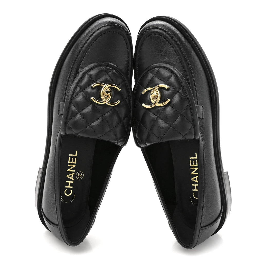 Lambskin Quilted CC Turnlock Loafers 39.5 Black