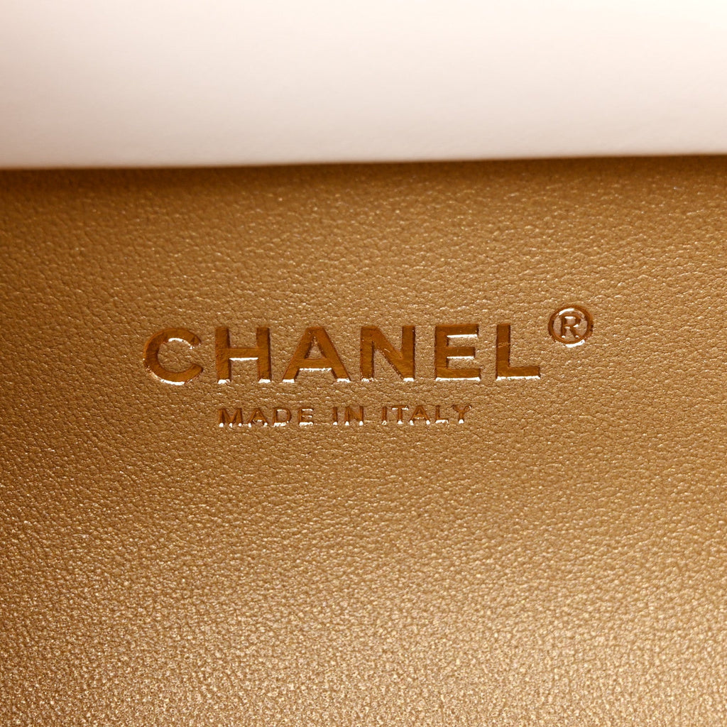 Chanel Shiny Lambskin Pearl Top Handle Flap Shopping Bag White