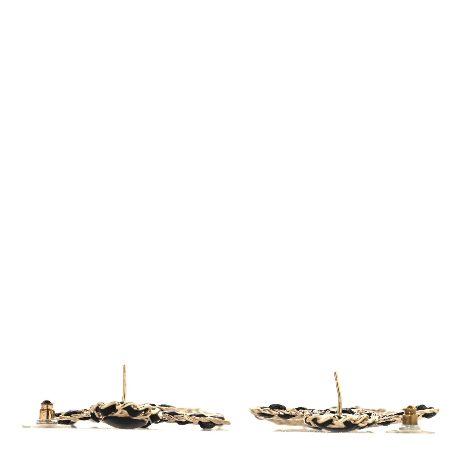 Lambskin CC Chain Drop Earrings Black Gold
