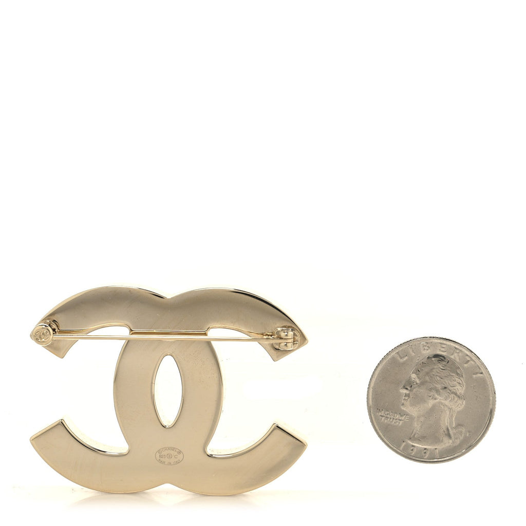 Enamel CC Brooch Black White Gold