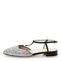 Gucci Calfskin Glitter Double G Slingback Flats 39 Silver Black