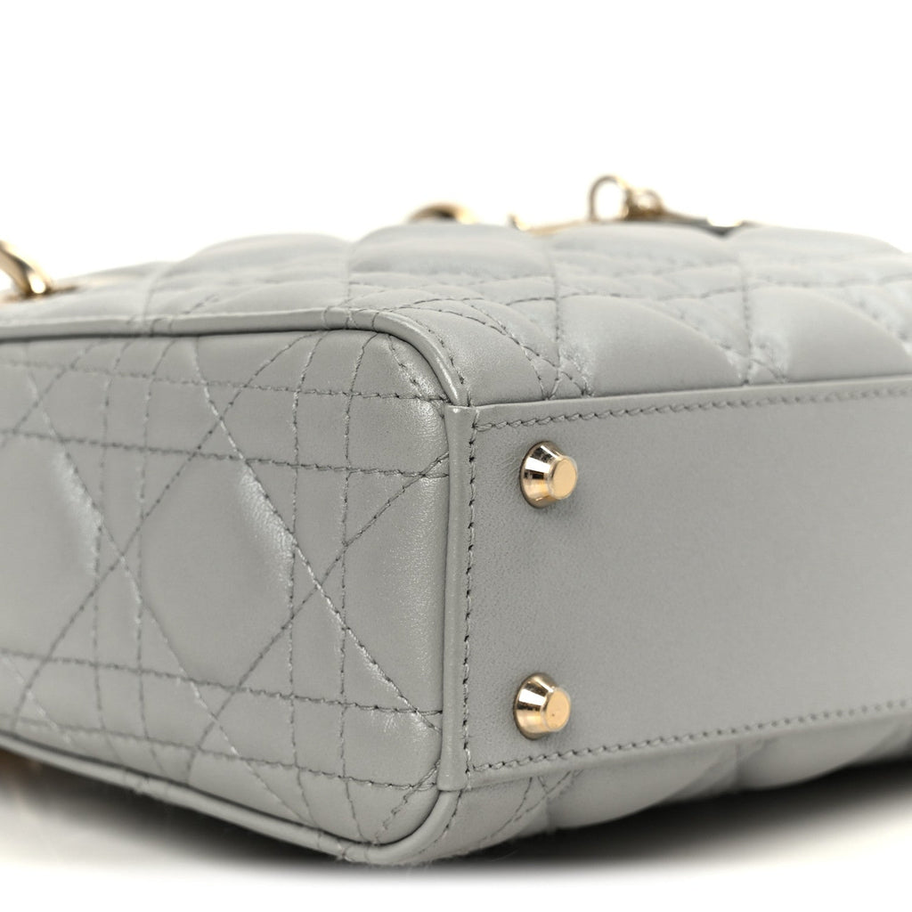 Christian Dior Lambskin Cannage Mini Lady Dior Gray Opaline