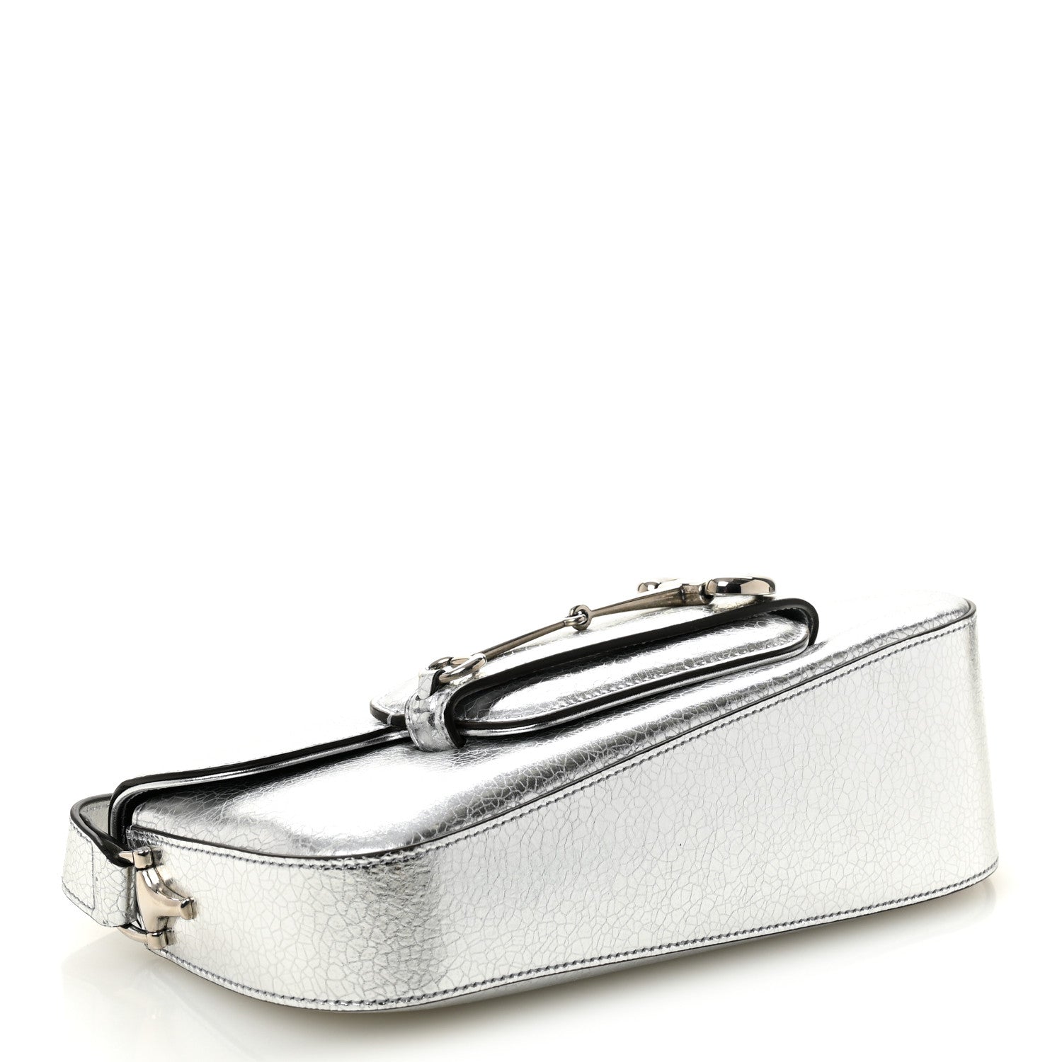 Gucci Metallic Demetra Small Horsebit 1955 Asymmetric Shoulder Bag Silver