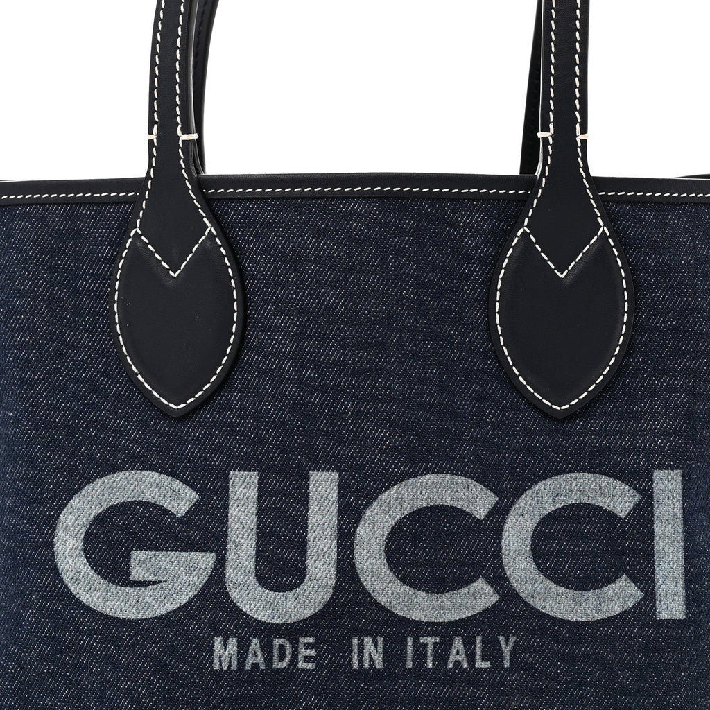 Gucci GG Supreme Monogram Denim Small Totissima Reversible Tote Beige Blue