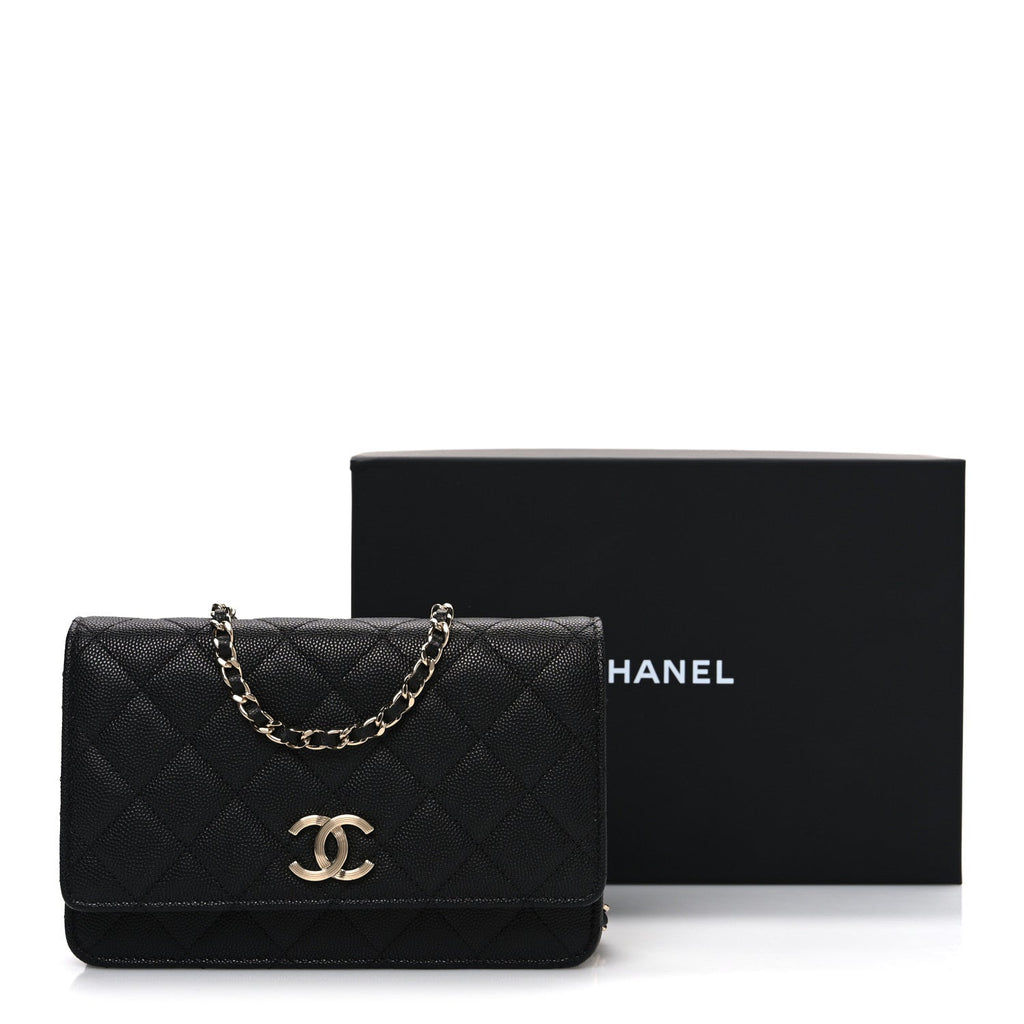 Chanel Caviar Quilted Striated CC Wallet On Chain WOC Black