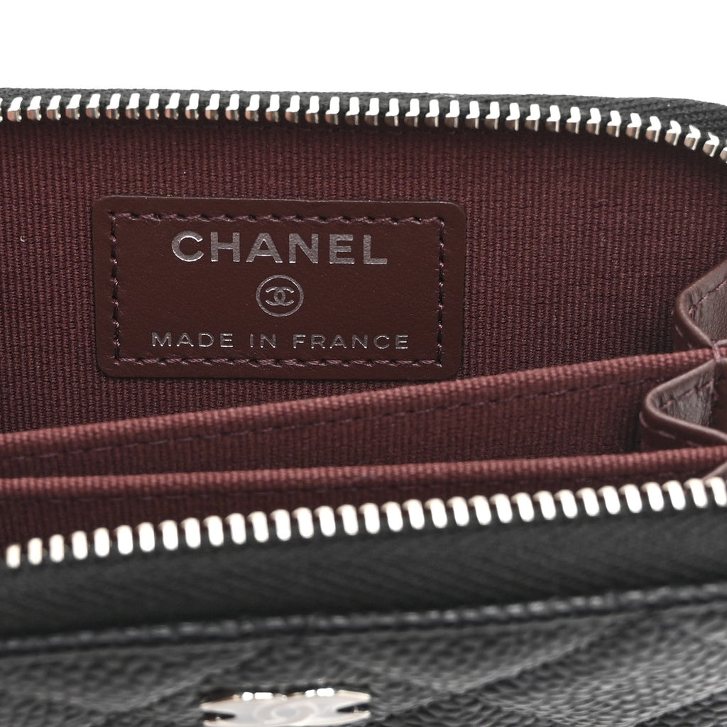 Caviar Quilted Zip Coin Purse Black
