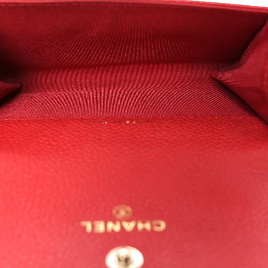 Caviar Quilted Boy Flap Card Holder Wallet Red