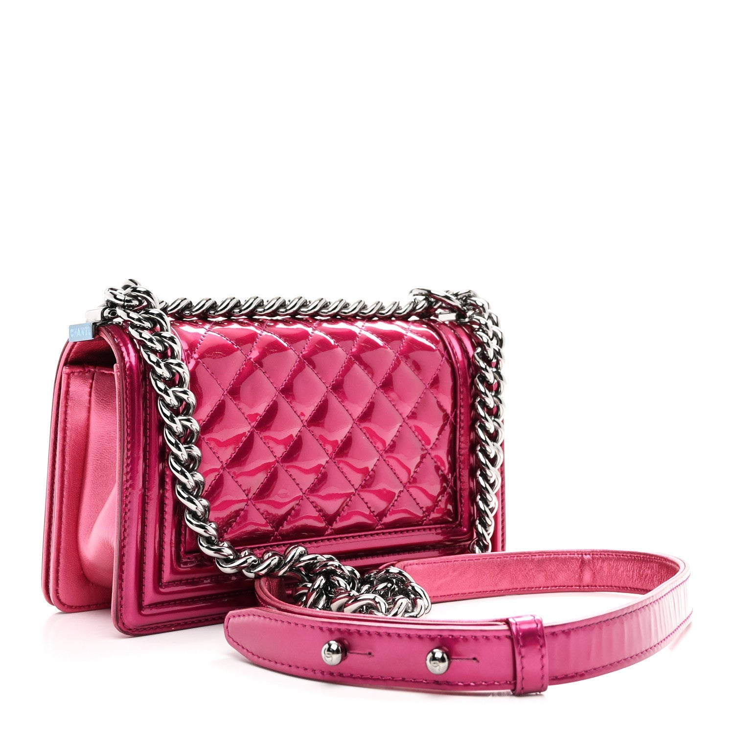 Chanel Metallic Patent Calfskin Quilted Small Boy Flap Pink