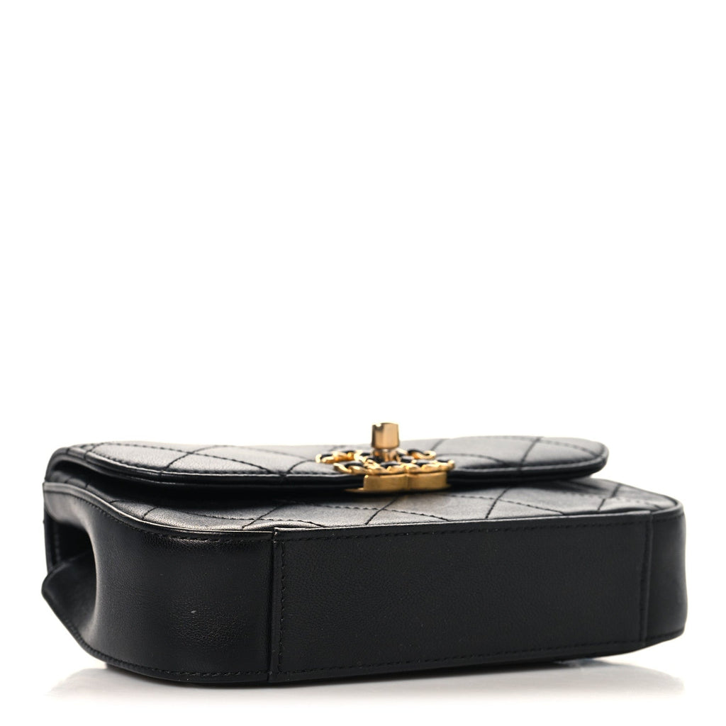 Chanel Lambskin Quilted Chain Infinity Waist Belt Bag Black