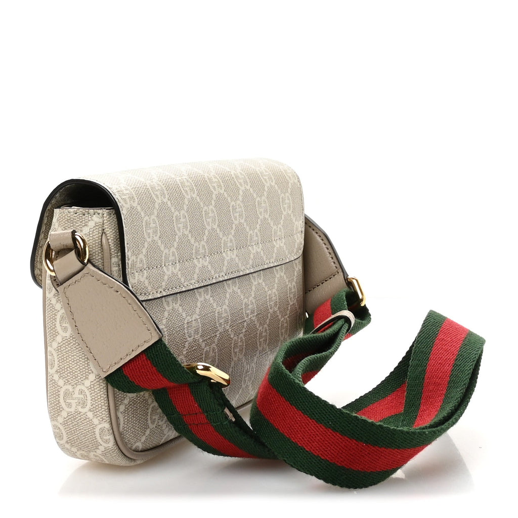 Gucci GG Supreme Monogram Textured Dollar Calfskin Web Mini Ophidia Envelope Shoulder Bag Beige Mystic White Oatmeal