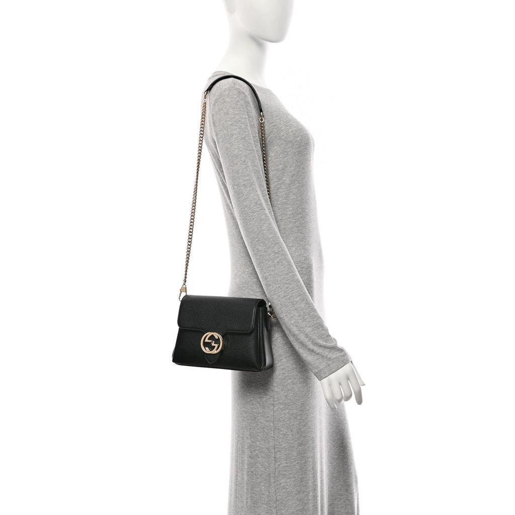 Gucci Dollar Calfskin Interlocking G Crossbody Bag Black
