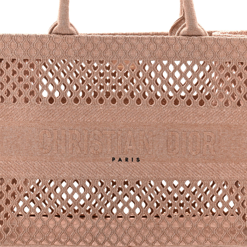 Christian Dior Mesh Embroidered Medium Book Tote Clay