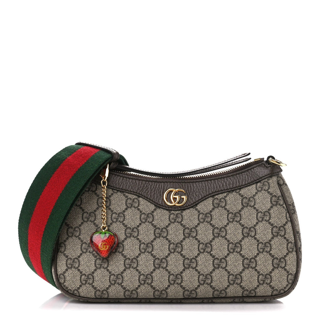 Gucci GG Supreme Monogram Textured Dollar Calfskin Web Small Ophidia GG Handbag Beige Ebony New Acero